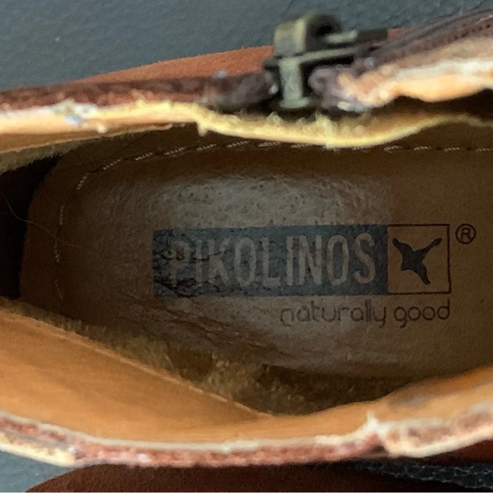 Pikolinos Women's Brown Leather Ankle Boots EU 36 US 5.6-6 Side Zip Buckle Strap